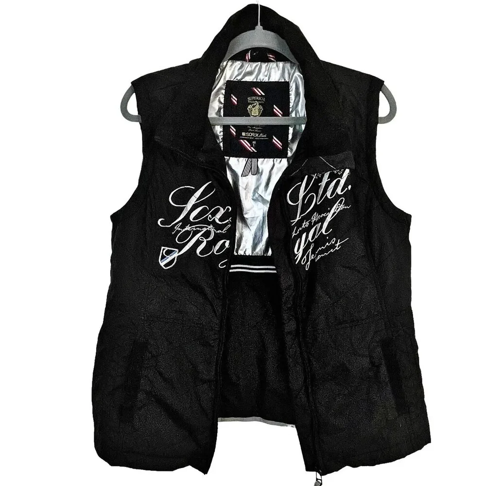 Soccx Black Size L Women Royal Tennis European Vest Zip On Hood Lined Embroidery